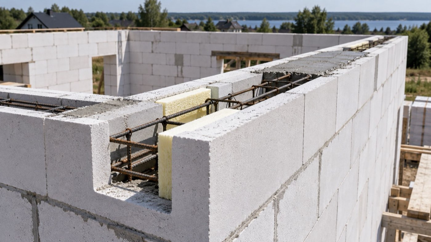 Армопояс в U-блоках из газобетона