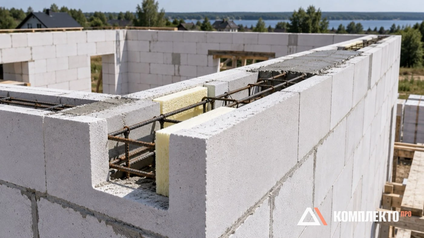 Армопояс в U-блоках из газобетона