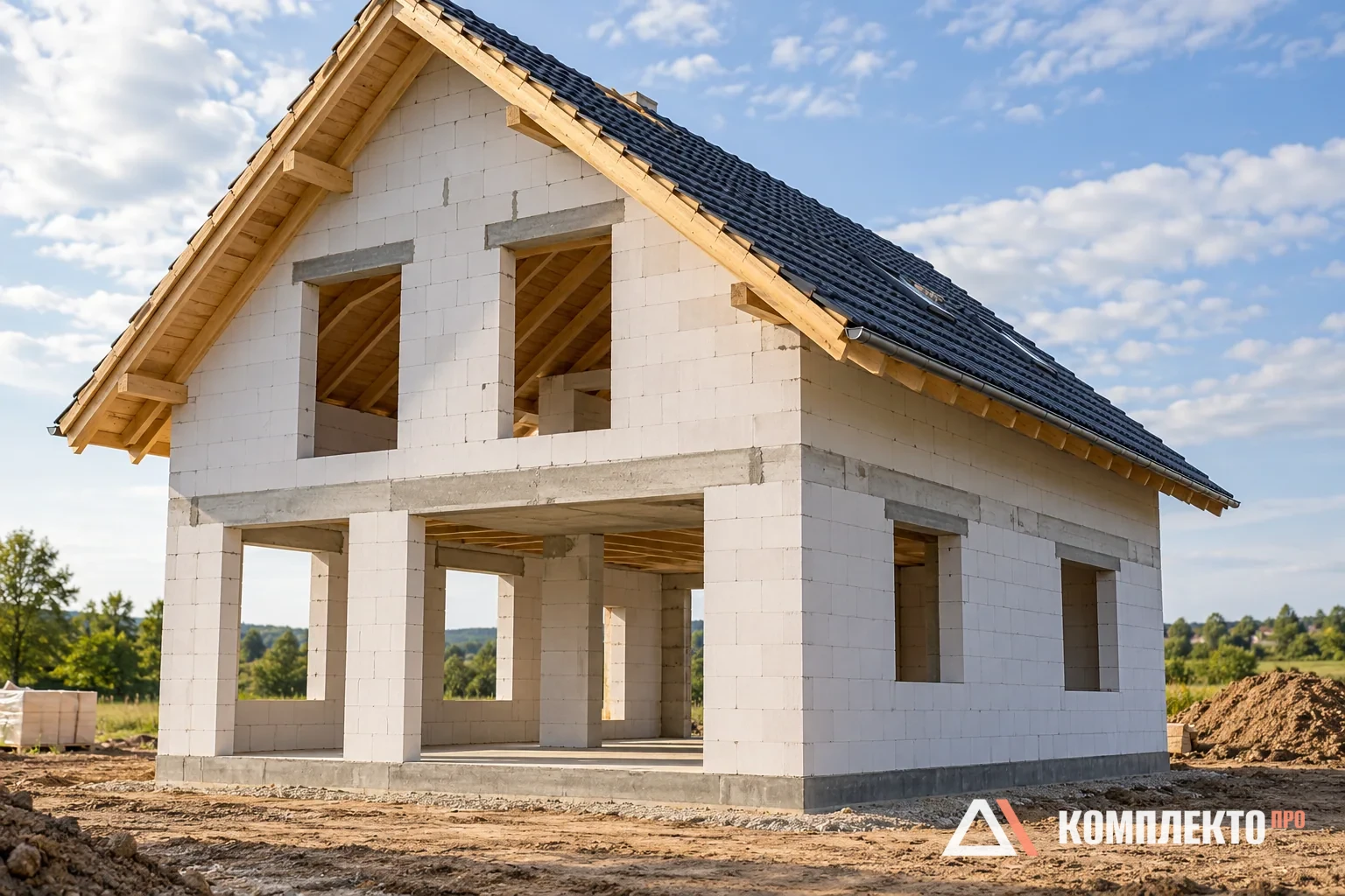 Газобетонная коробка с перекрытием и крышей