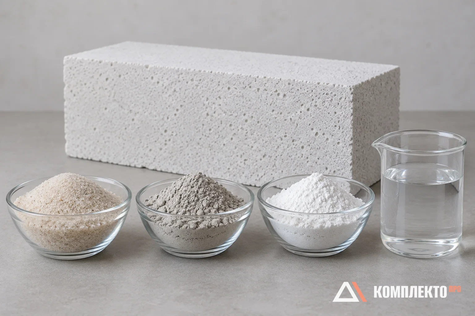 Минеральное сырьё и готовый газобетонный блок