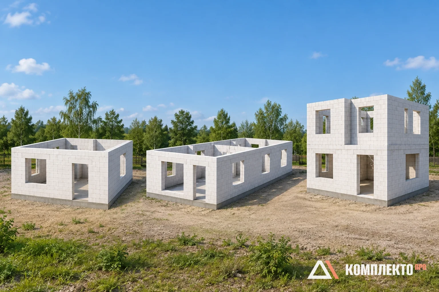 Три коробки домов различной формы и этажности